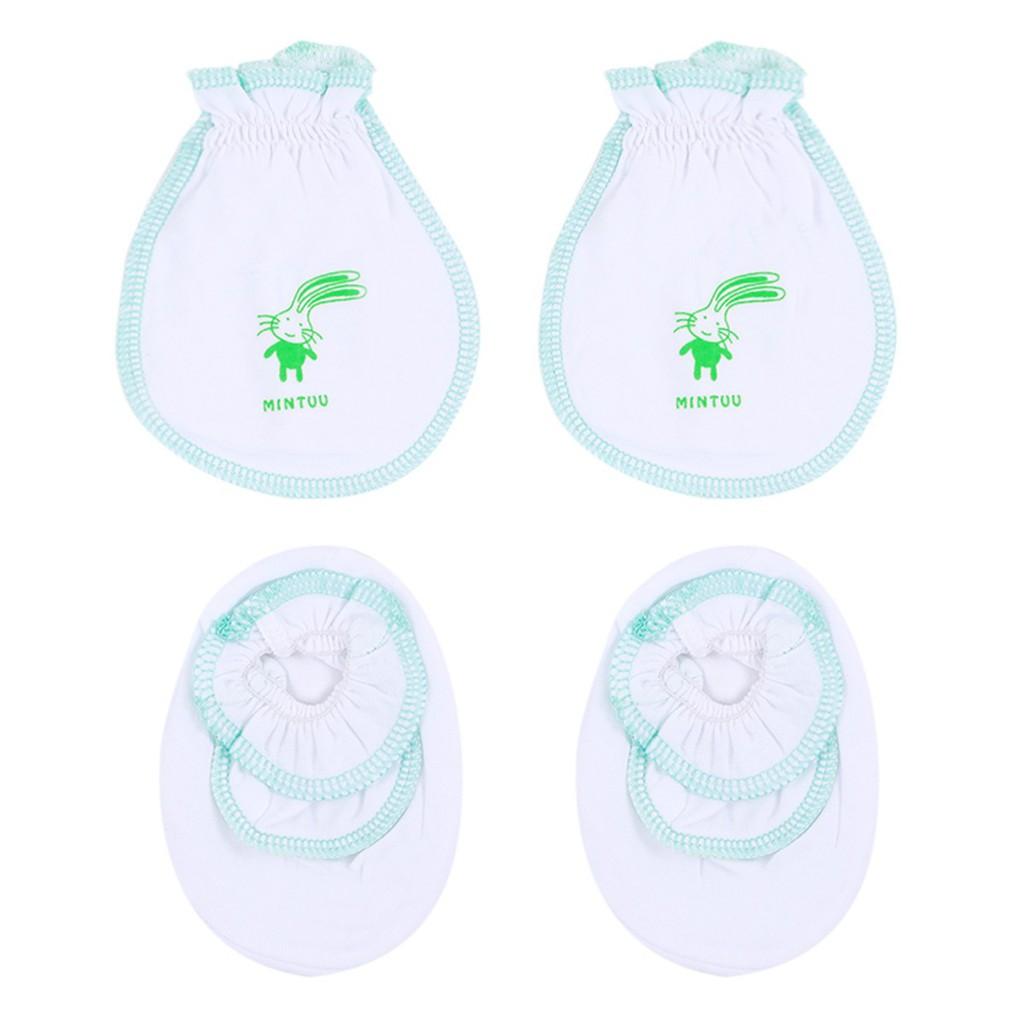 Đôi Bao Tay + Bao Chân Vắt Sổ Sơ Sinh Viền Màu Cho Bé Mintuu MT 3011