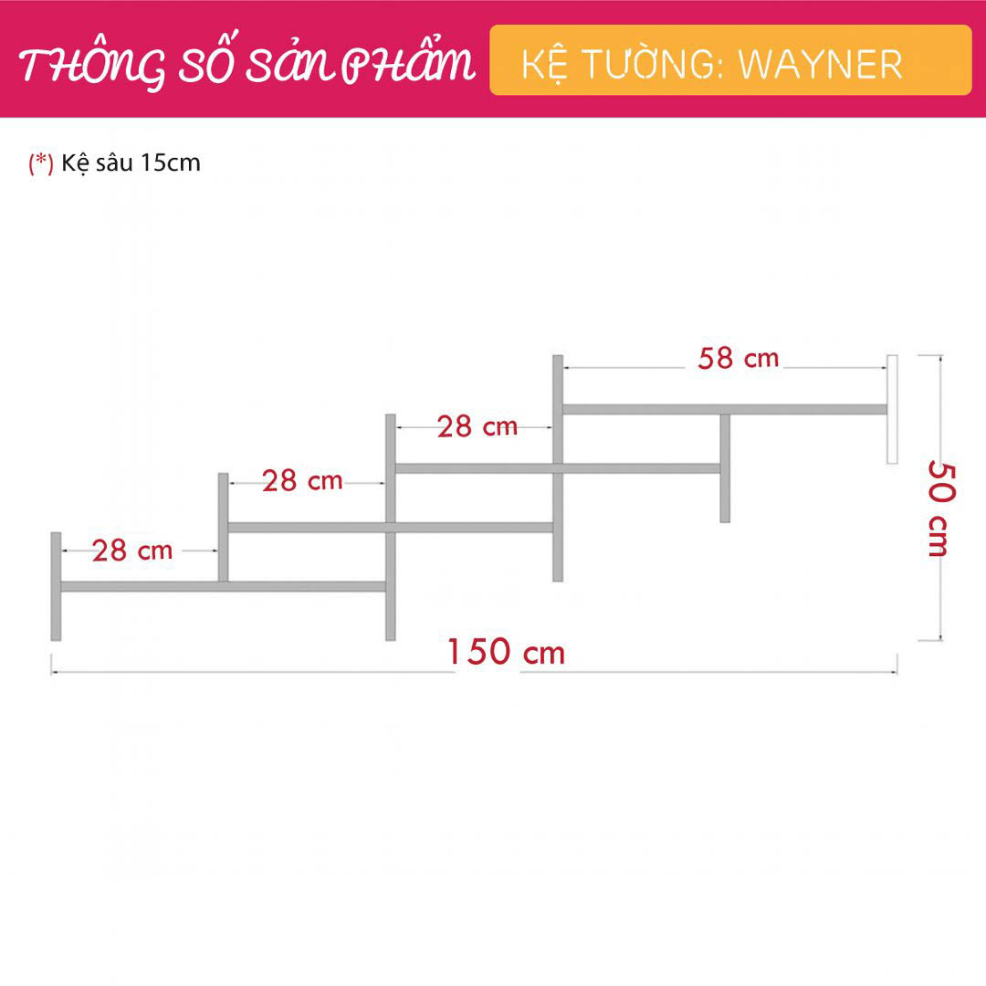 Kệ sách treo tường gỗ công nghiệp hiện đại SMLIFE Wayner