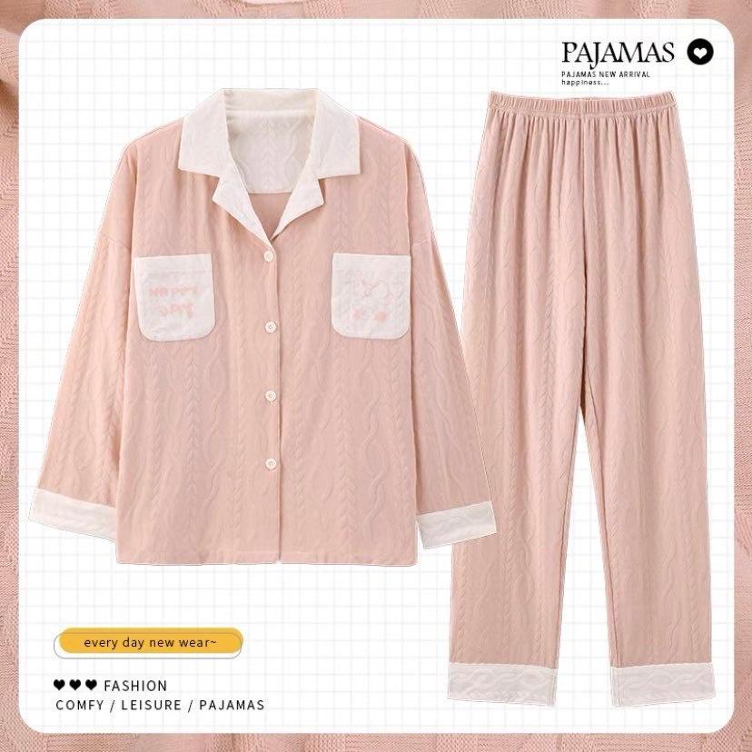 Bộ Pijama Dài Tay Có Cổ Chất Liệu Cotton Nâng Cấp Mới Nhất