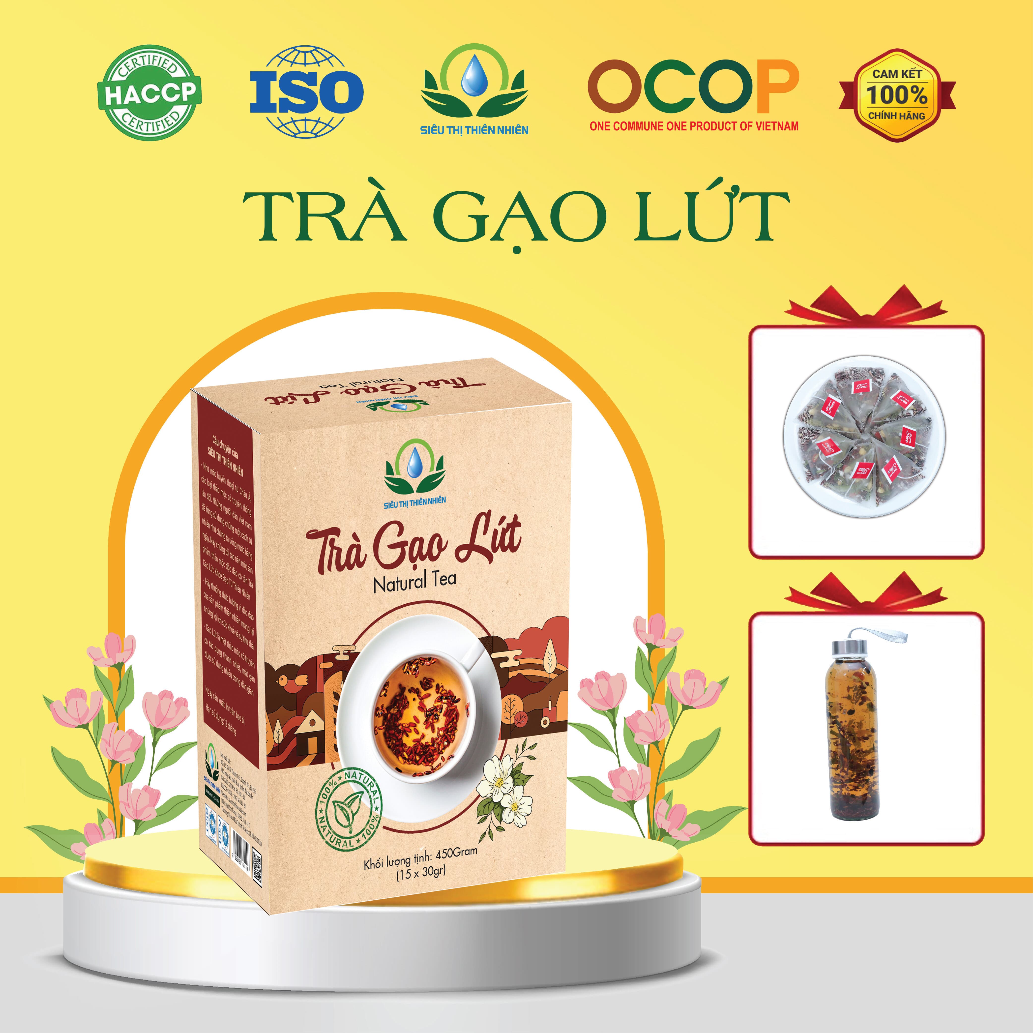 Trà Gạo Lứt, Hoa Nhài, Cỏ Ngọt, Kỳ Tử, Táo Đỏ, Đậu Đen, Đậu Đỏ, Lá Nếp Hộp 30 Túi Lọc 500gram - Siêu Thị Thiên Nhiên