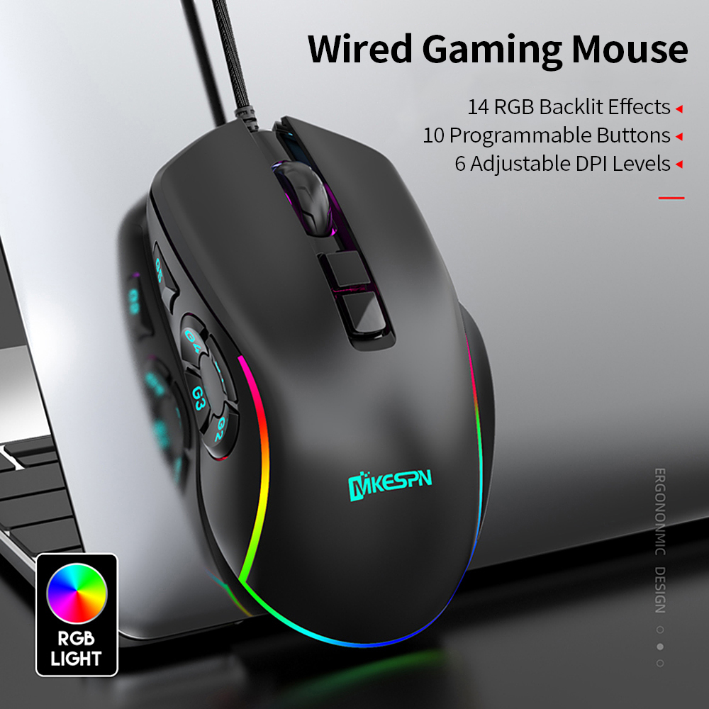 Chuột Chơi Game Có Dây 7200DPI RGb Backlit Mouse 6 Mức DPI Có Thể Điều Chỉnh / 10 Nút Có Thể Lập Trình / Nút Quay Lại Màn Hình