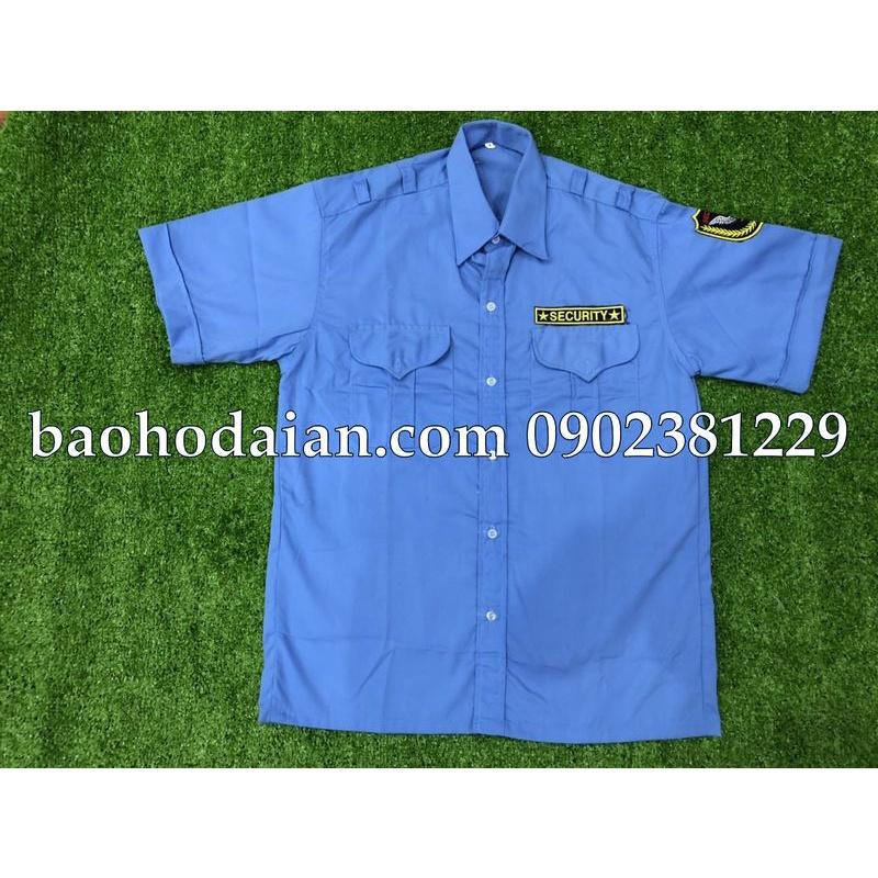 Áo đồng phục bảo vệ màu xanh dương may kèm logo tay ngực