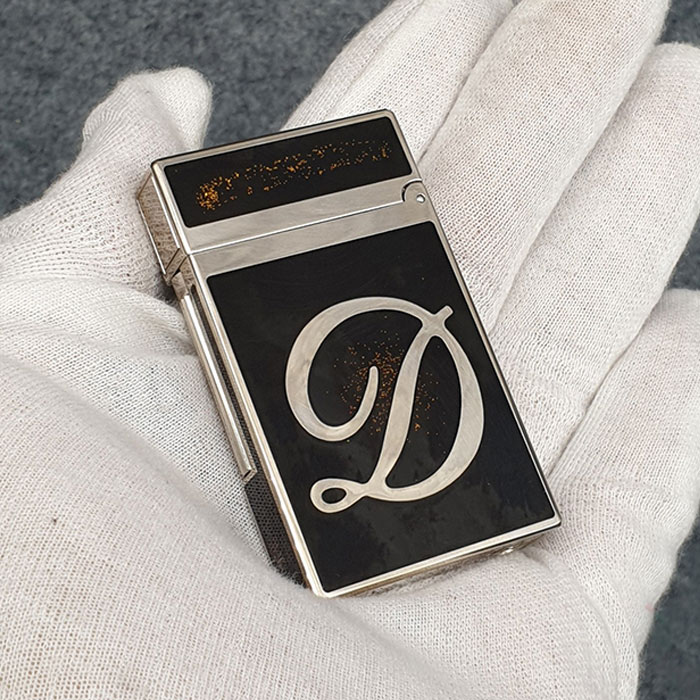 Vỏ Hột Quẹt Bật Lửa Upon D162B Sơn Mài Nền Đen Chấm Đỏ Cạnh Bạc Khắc Chữ Cao Cấp