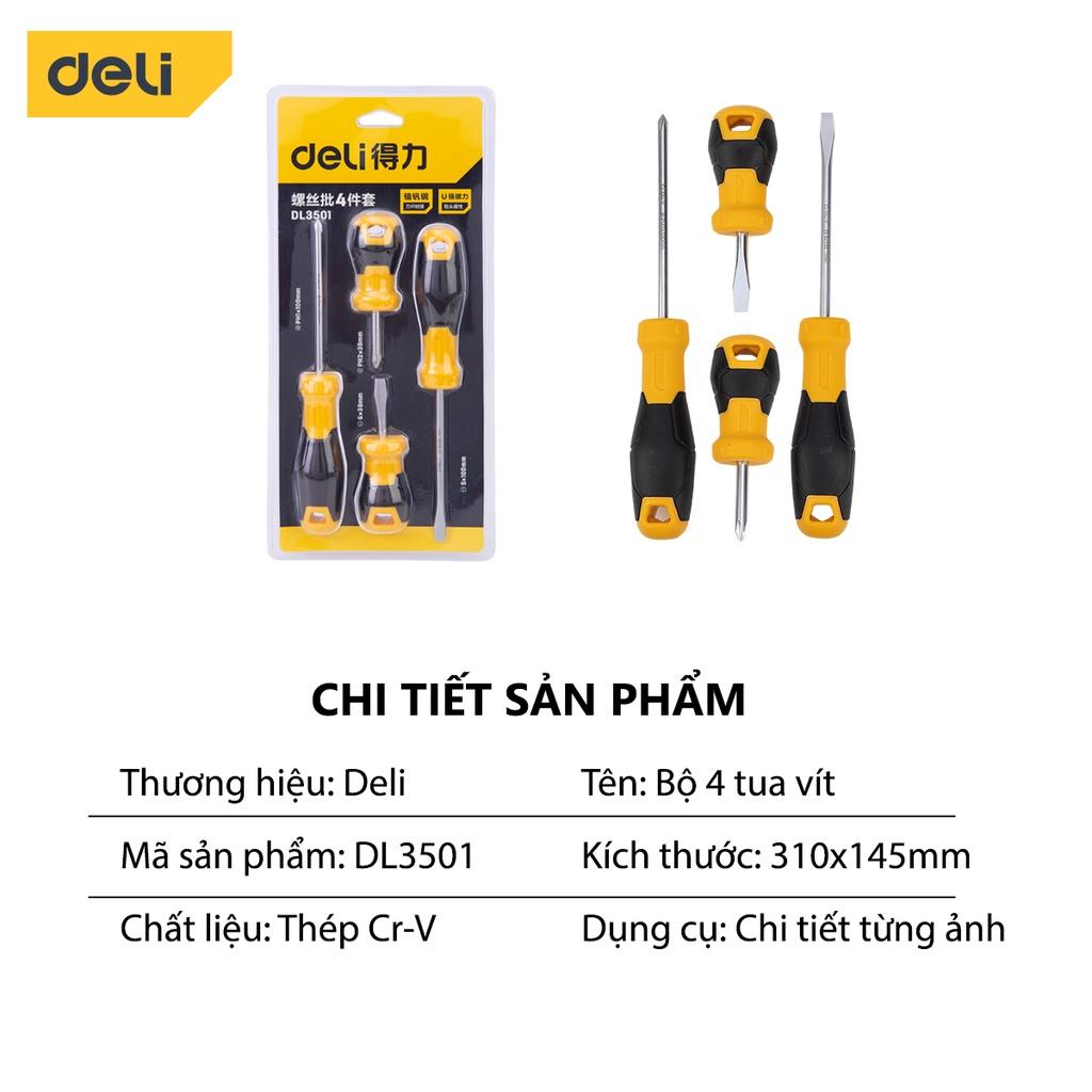 Bộ 4 Chiếc Tua Vít Deli Cao Cấp - Dễ Dàng Sửa Chữa Trong Nhiều Trường Hợp - Chất Liệu Chống Mòn, Gỉ - DL3501