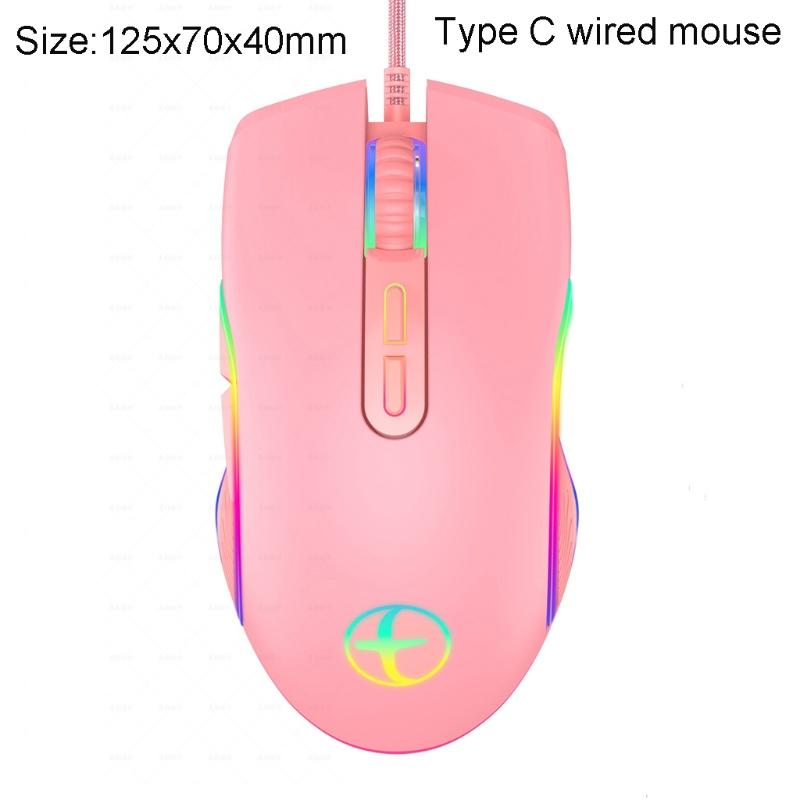 Màu Hồng Dễ Thương Áo Ngực Có Dây USB Chuột W/Loại C Cho Máy Tính Bánh Xe Di Chuyển Chuột