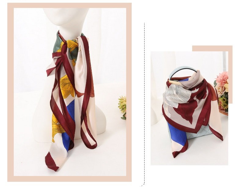 Khăn lụa cổ vuông- khăn turban họa tiết nhã nhặn, sang trọng KC01