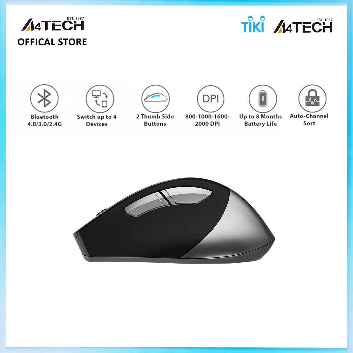 [Tặng túi phụ kiện đựng cáp sạc] Chuột vi tính FB35 Wireless Bluetooth A4tech - Hàng chính hãng