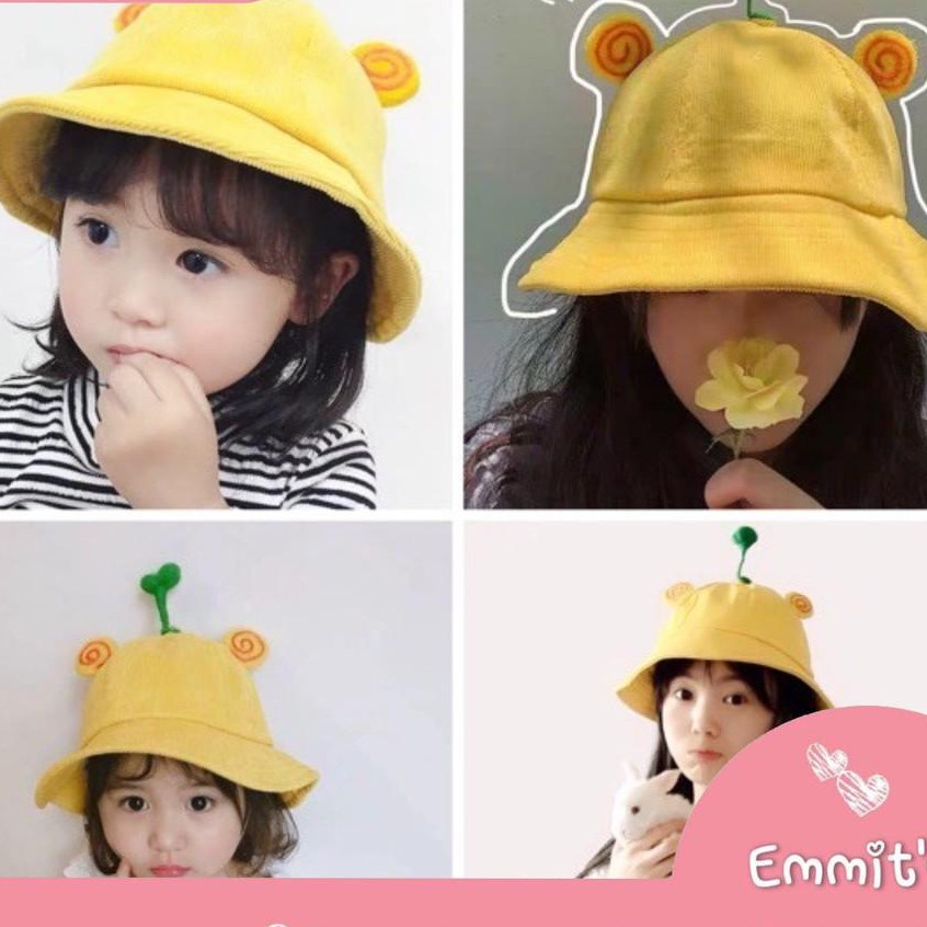 Mũ Nón Cho bé Maruko 3D Rộng Vành Nhiều Kiểu Mầm Cây EMMITS Kaki Nhung Siêu Cute