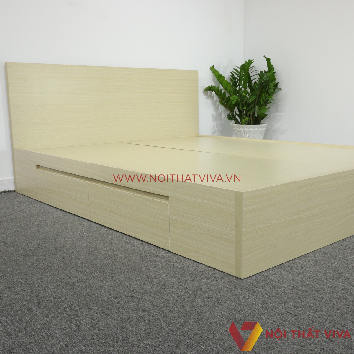 Giường Ngủ Gỗ MDF Phủ Melamine Cao Cấp Viva Màu Kem Học Kéo