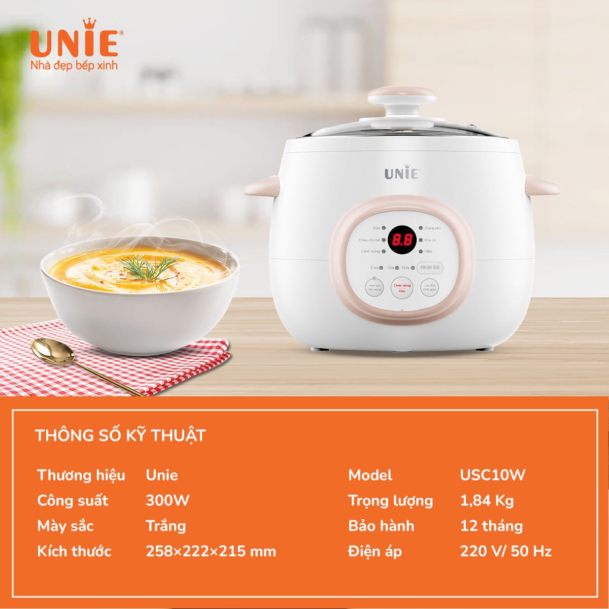 Nồi Chưng Yến, Nồi Nấu Cháo, Nồi Tiềm Thuốc Bắc UNIE USC10W Sử Dụng Tiếng Việt Dung Tích 1 Lít Công Suất 300 W - Hàng Chính Hãng