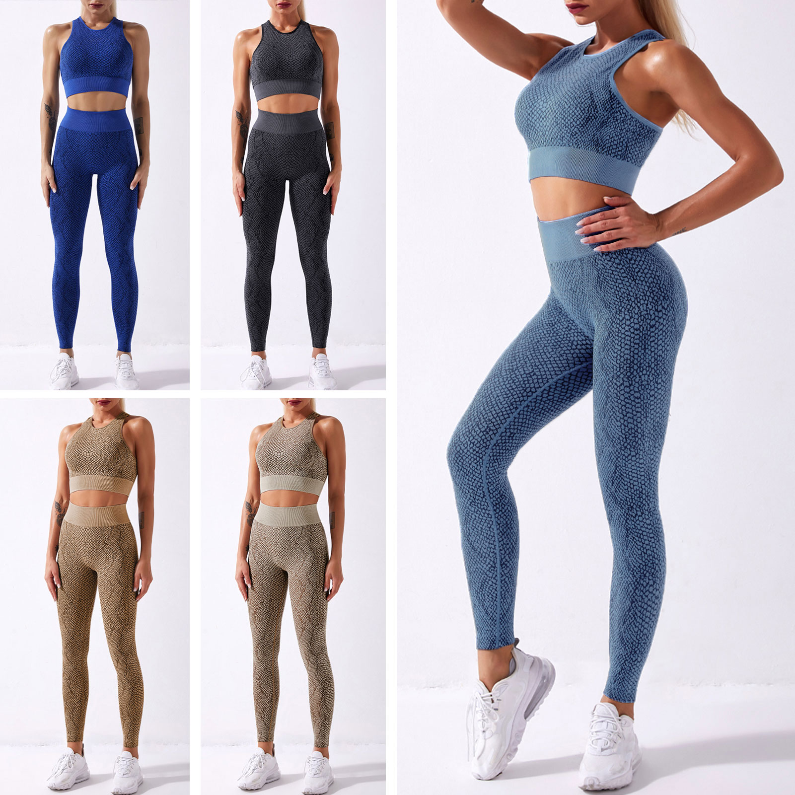 Bộ áo ngực và quần cạp lưng, được làm từ nylon và spandex, co giãn cho các môn thể thao, yoga