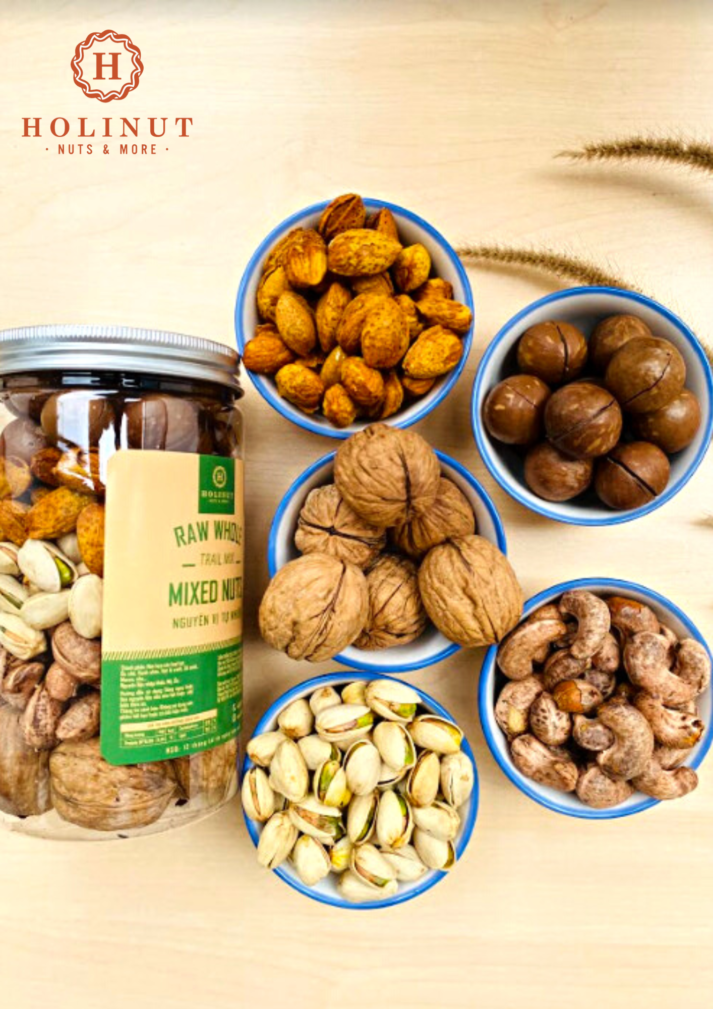 MIX HẠT CÒN VỎ - Hạt óc chó còn vỏ, Hạt macca nứt vỏ, hạt dẻ cười, Hạnh nhân rang bơ, Điều rang muối/ đóng gói 500gram