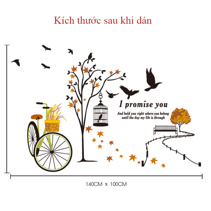 Decal dán tường Xe đạp và đàn chim Xl8131