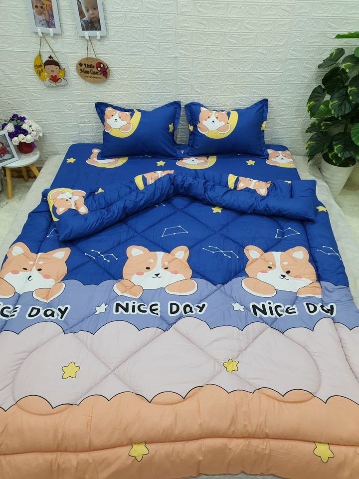 Set 5 món chăn ga hình chó nice chất cotton poly cao cấp
