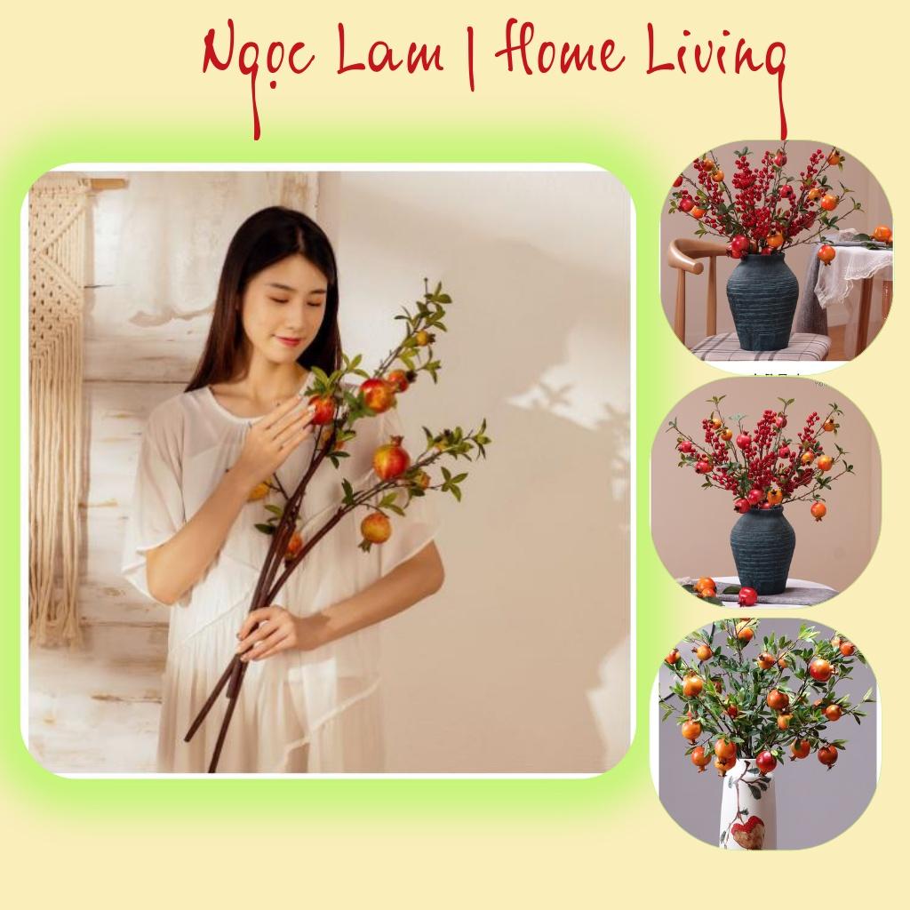 Cành lựu giả quả to đẹp tự nhiên không thấm nước dùng trang trí nhà hàng, quán cafe, phòng khách, phòng ngủ
