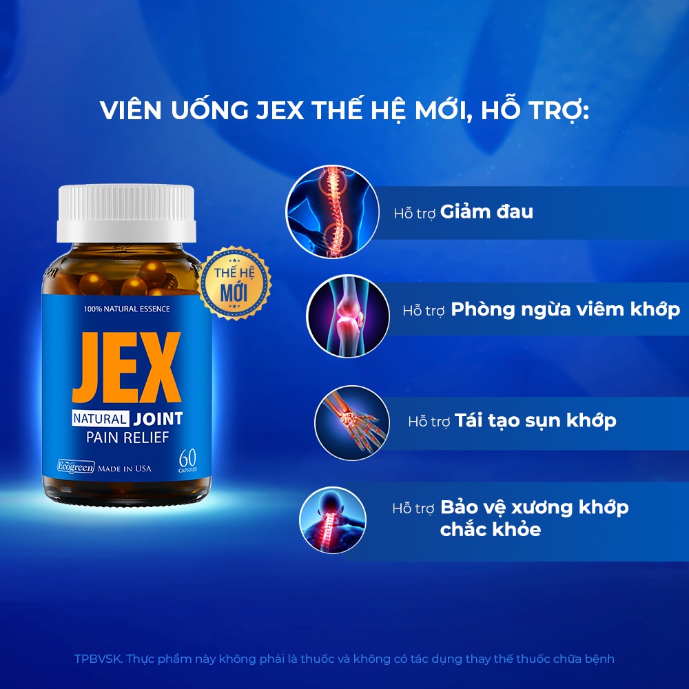 (TẶNG TÚI ĐEO TIỆN DỤNG và 1 CHAI 15 VIÊN) KHI MUA COMBO 2 CHAI JEX 60 viên - Giảm đau, tái tạo sụn khớp, bảo vệ xương khớp chắc khoẻ