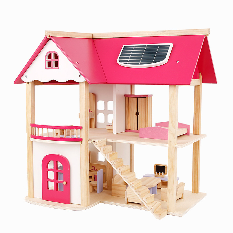 Bộ đồ chơi hình ngôi nhà mái hồng bằng gỗ