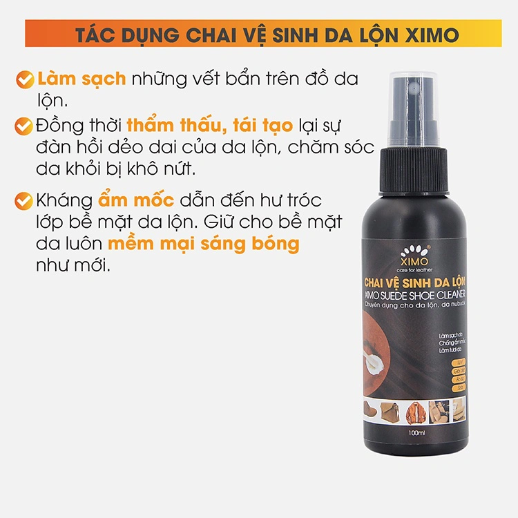 Chai Vệ Sinh Giày Đồ Da Lộn Túi, Ví, Áo, Ghế Giúp Làm Sạch, Chăm Sóc, Chống Mốc XIMO