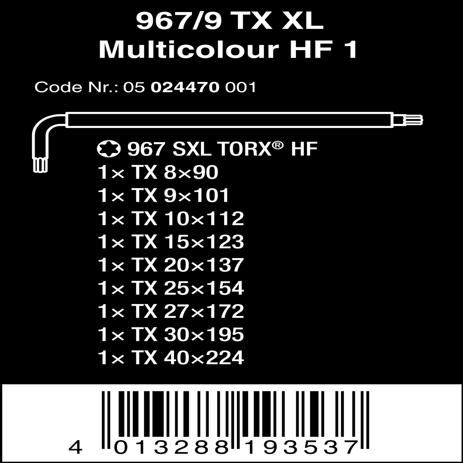 Bộ lục giác hoa thị dài nhiều màu với chức năng giữ 967/9 TX XL Multicolour HF 1 Wera 05024470001