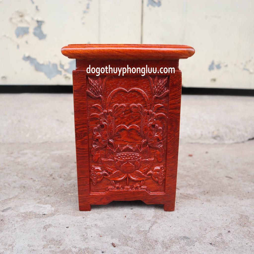 Đế nhất sơn vuông sen nền gỗ hương cao 20cm