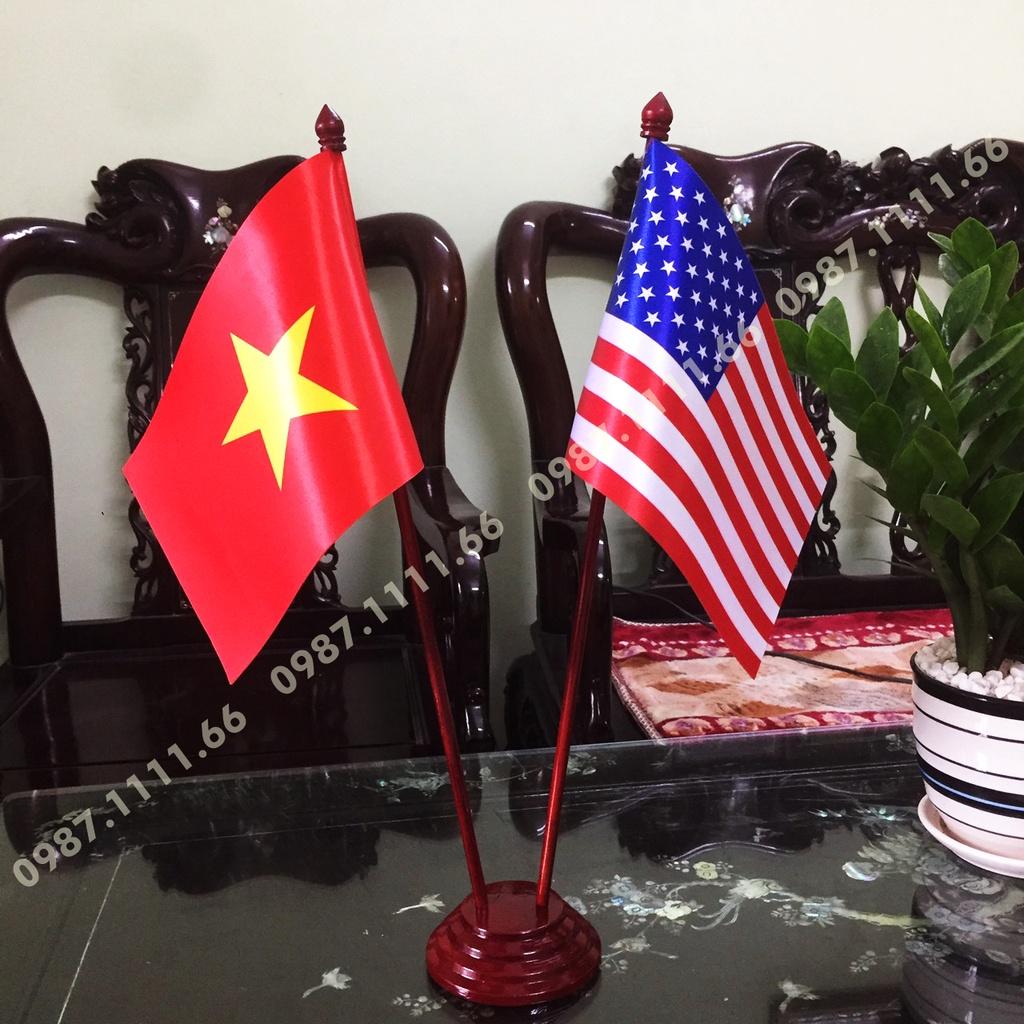 Cờ Để Bàn Đế gỗ Việt Nam - Mỹ
