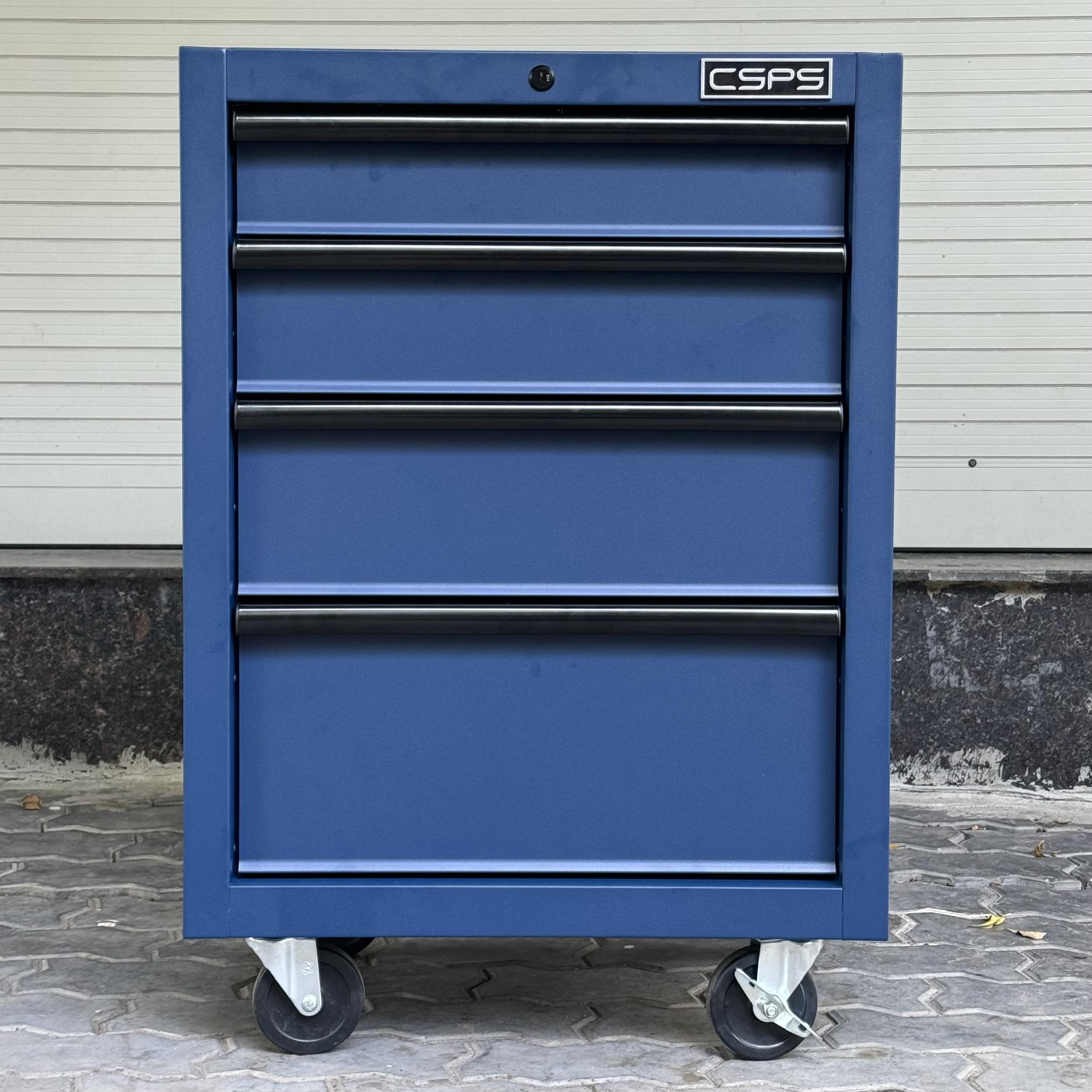 Tủ dụng cụ CSPS 61cm - 04 hộc kéo màu xanh dương kèm bánh xe Fbn 12cm