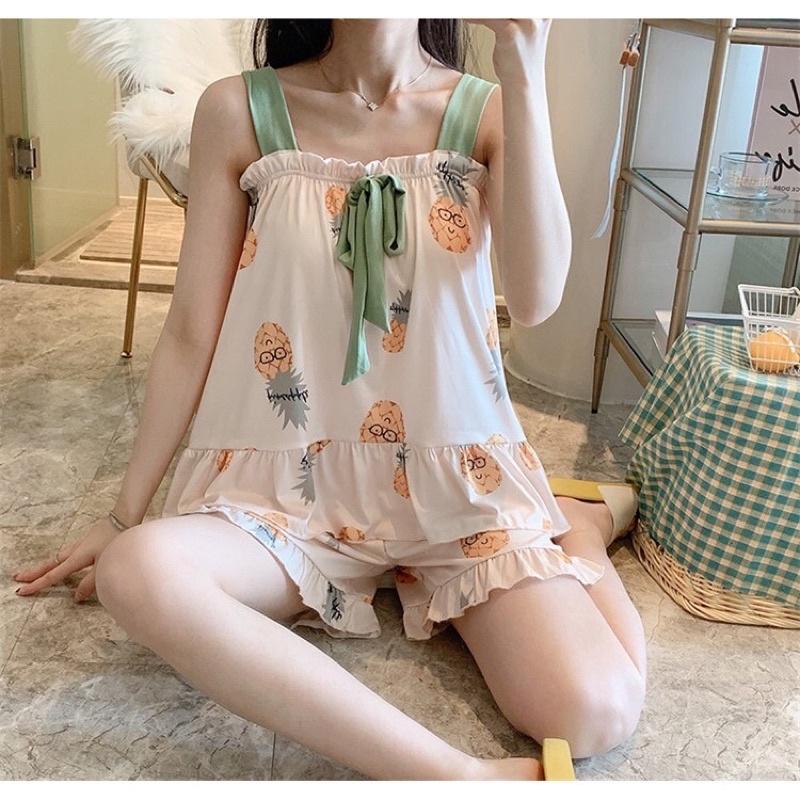 Đồ bộ mặc nhà thắt nơ xinh xắn chất liệu thun sữa mềm mịn