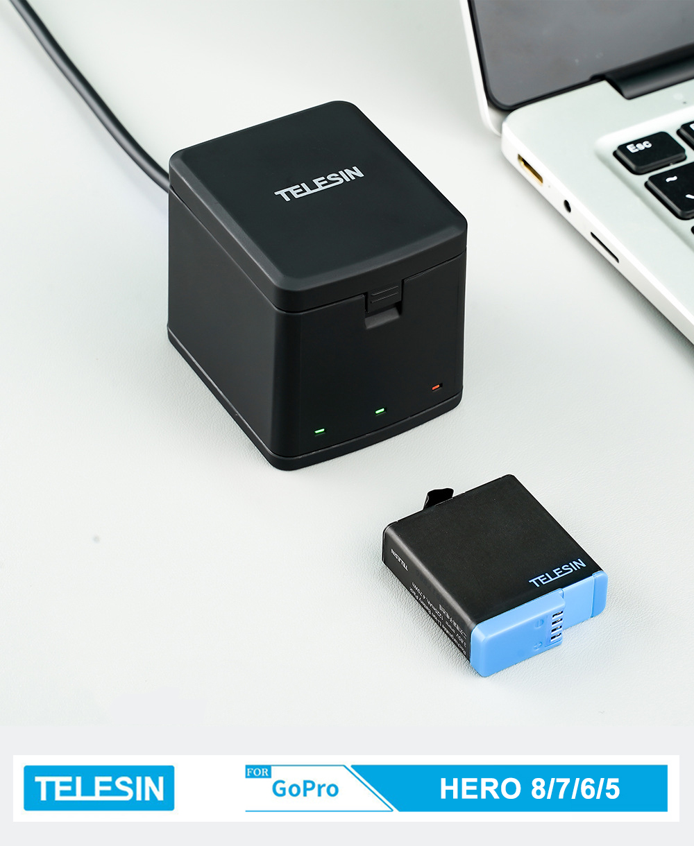 Combo sạc 3 + 2 viên pin TELESIN cho GoPro Hero 5, GoPro Hero 6, GoPro Hero 7, GoPro Hero 8, GoPro new Hero 2018