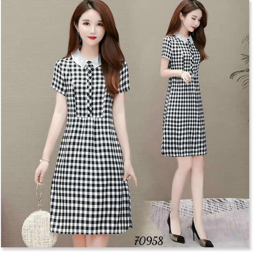 ĐẦM LỤA CARO DÁM SUÔNG