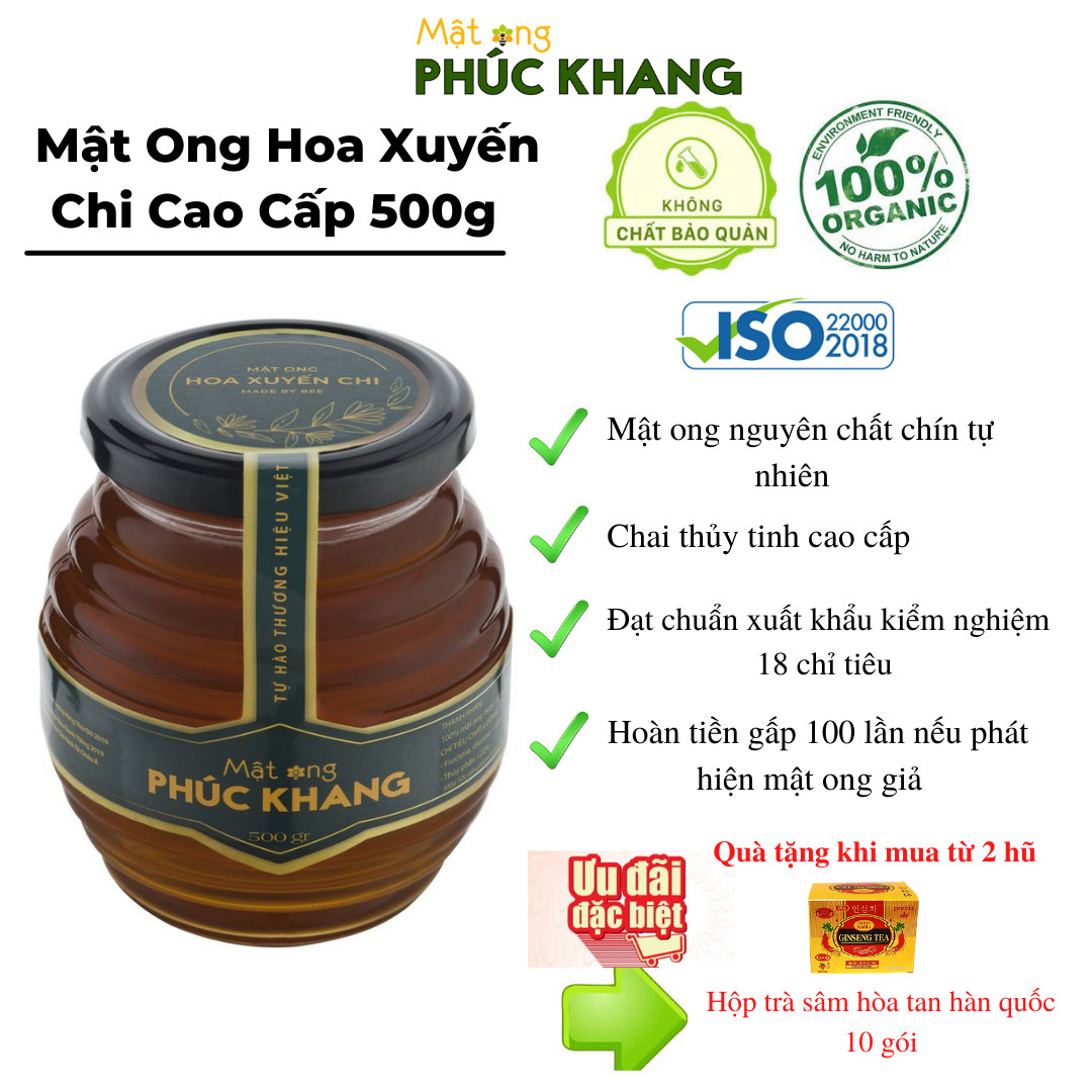 Cao cấp xuất khẩu Hoa Xuyến Chi Phúc Khang Hũ - Hàng Chính Hãng - Mật ong sạch , mật ong cao cấp đạt tiêu chuẩn xuất khẩu - Bồi bổ cơ thể , tăng sức đề kháng