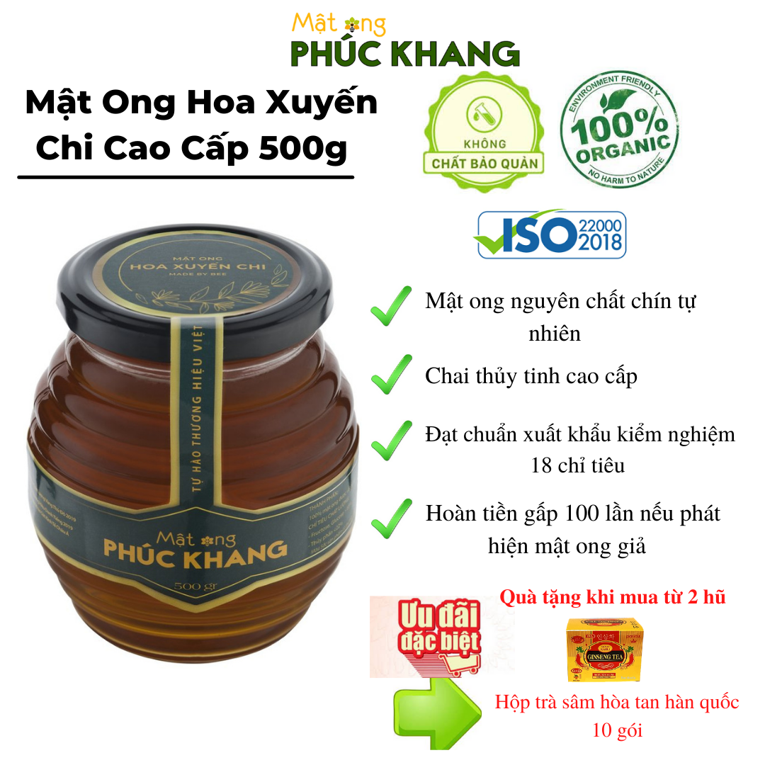 [ Mật ong ] cao cấp xuất khẩu Hoa Xuyến Chi Phúc Khang Hũ (500g) - Hàng Chính Hãng  - Mật ong sạch , mật ong cao cấp đạt tiêu chuẩn xuất khẩu - Bồi bổ cơ thể , tăng sức đề kháng