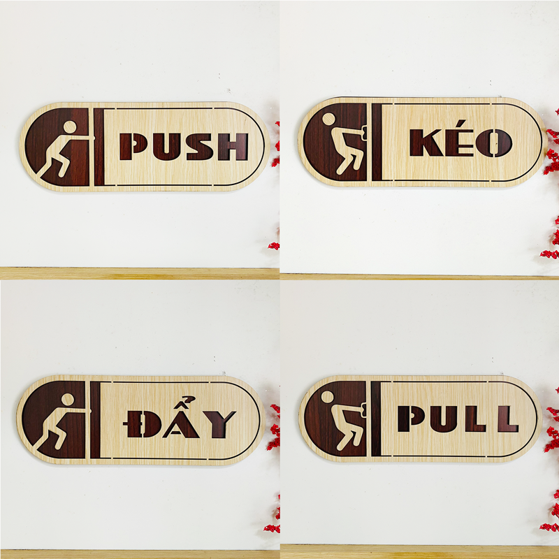 Bảng gỗ dán cửa Pull - Push, Bảng Kéo - Đẩy decor trang trí cửa ra vào nằm ngang - PP2