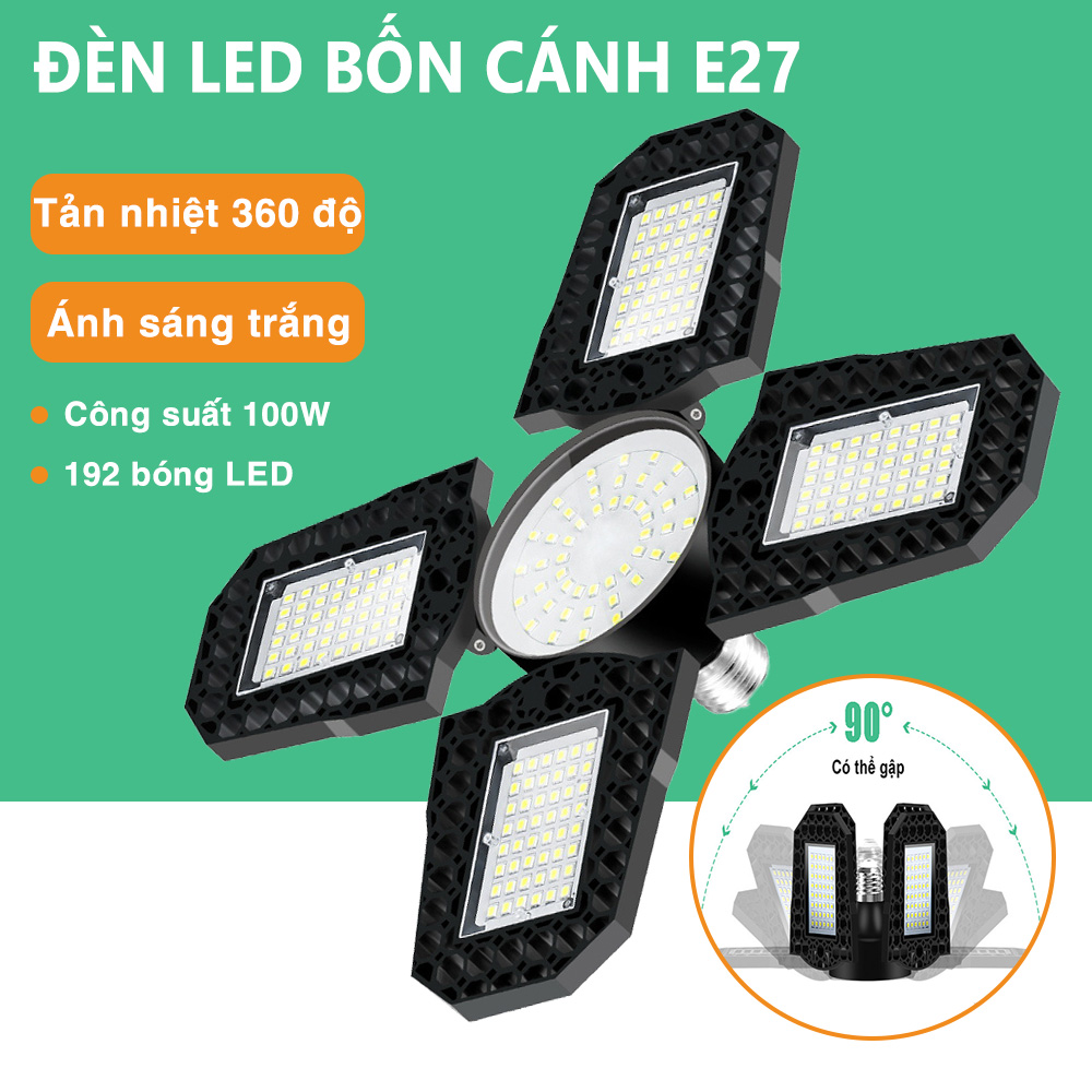 Đèn led bốn cánh chiếu sáng E27, chip LED quang học, hiệu suất cao - D1381