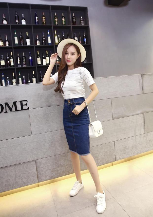 CHÂN VÁY JEAN DÀI BIG SIZE LƯNG CAO CO DÃN MẠNH DÀI DƯỚI GỐI MÀU XANH ĐEN - ngang gối - size 29