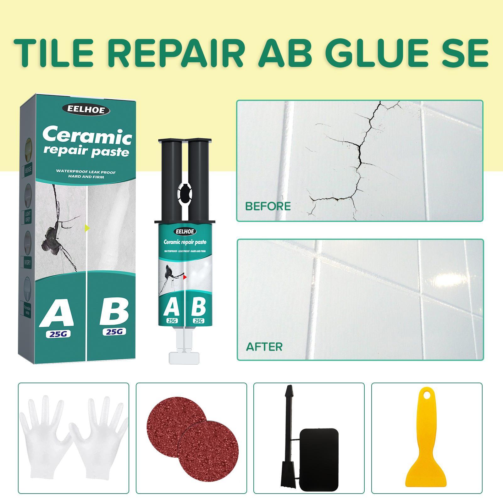Tile Repair Agent Drywall Patch Repair Set Easy to Fill Quick Drying 50G Ab Glue Set Ceramic Crack Repairing Agent for Bathroom Crack Repair