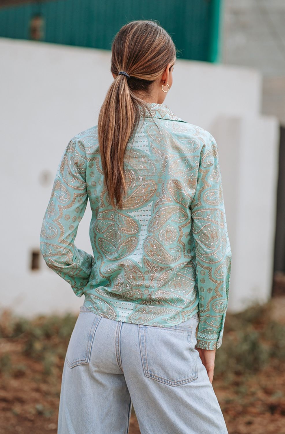 Áo Sơ Mi Vẽ Ánh Kim Cotton Isla Bonita