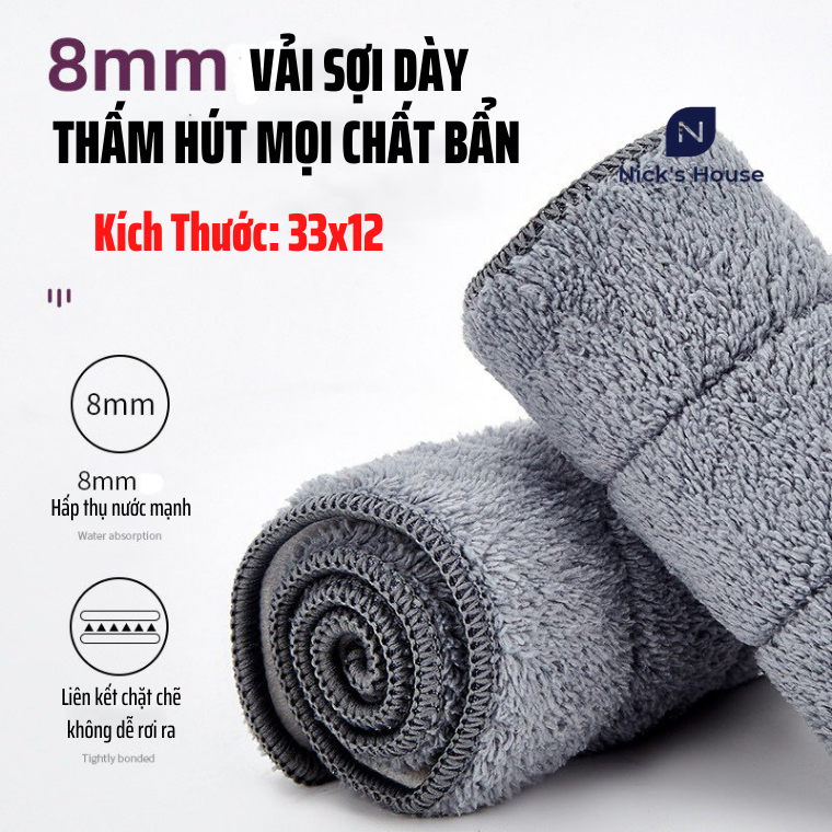 Bông Lau Thay Thế Cây Lau Nhà Thông Minh Tự Vắt Tiện Lợi - Giẻ Lau Nhà Kích Thước 33x12cm và 38x12cm Hình Chữ Nhật Cao Cấp