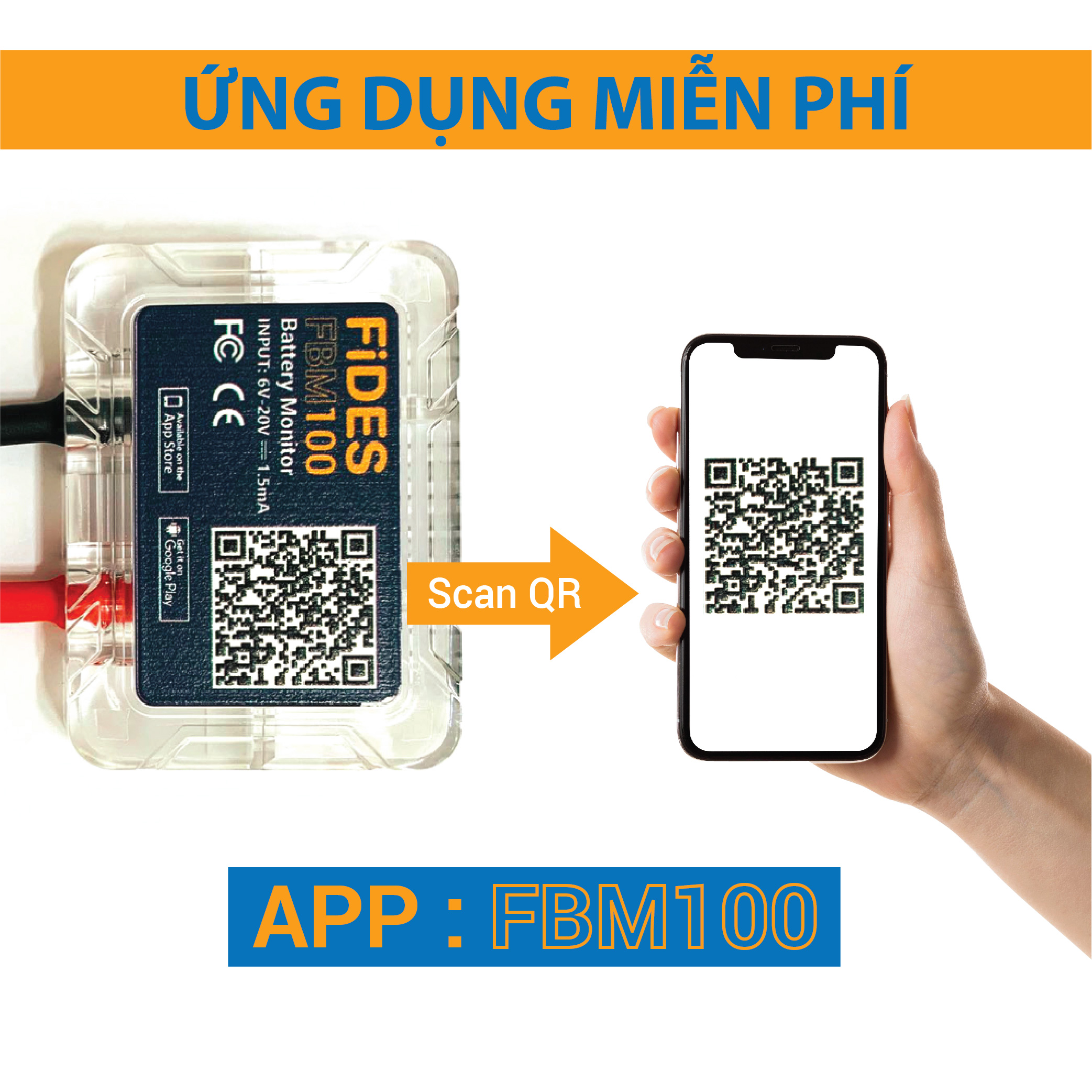 Thiết Bị Theo Dõi Ắc Quy Fides FBM100 Dùng Cho Ắc Quy Ô Tô, Xe Máy, Xe Tải. Kết Nối Ứng Dụng Bằng Bluetooth iOS Android