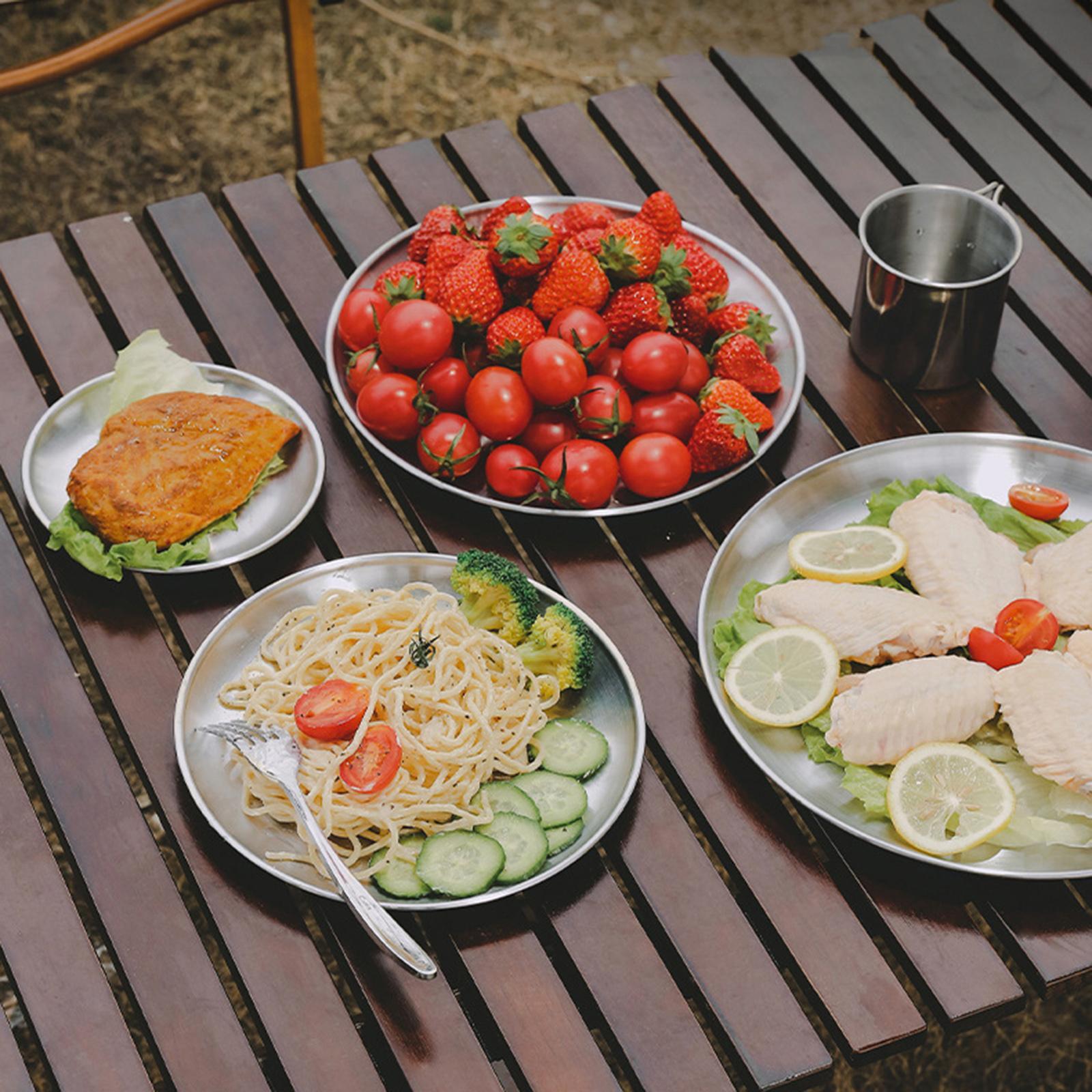 5Pcs Stainless Steel Dinner Plate Metal Round Dish Serving for Picnic