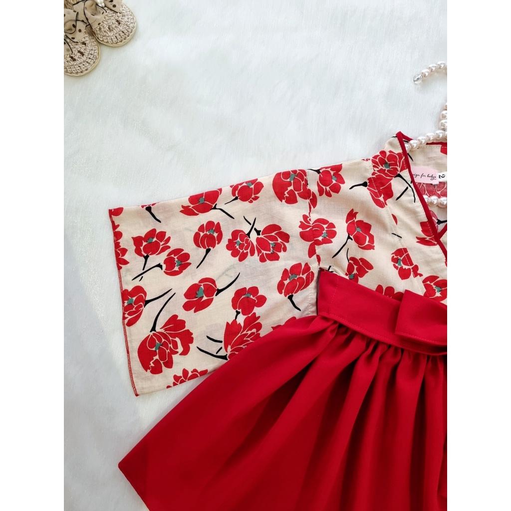 [Có sẵn] Set Kimono Hoa Hồng Cột Nơ Phong Cách Nhật Bản Cho Bé Gái Từ 1-4 Tuổi - GS1004