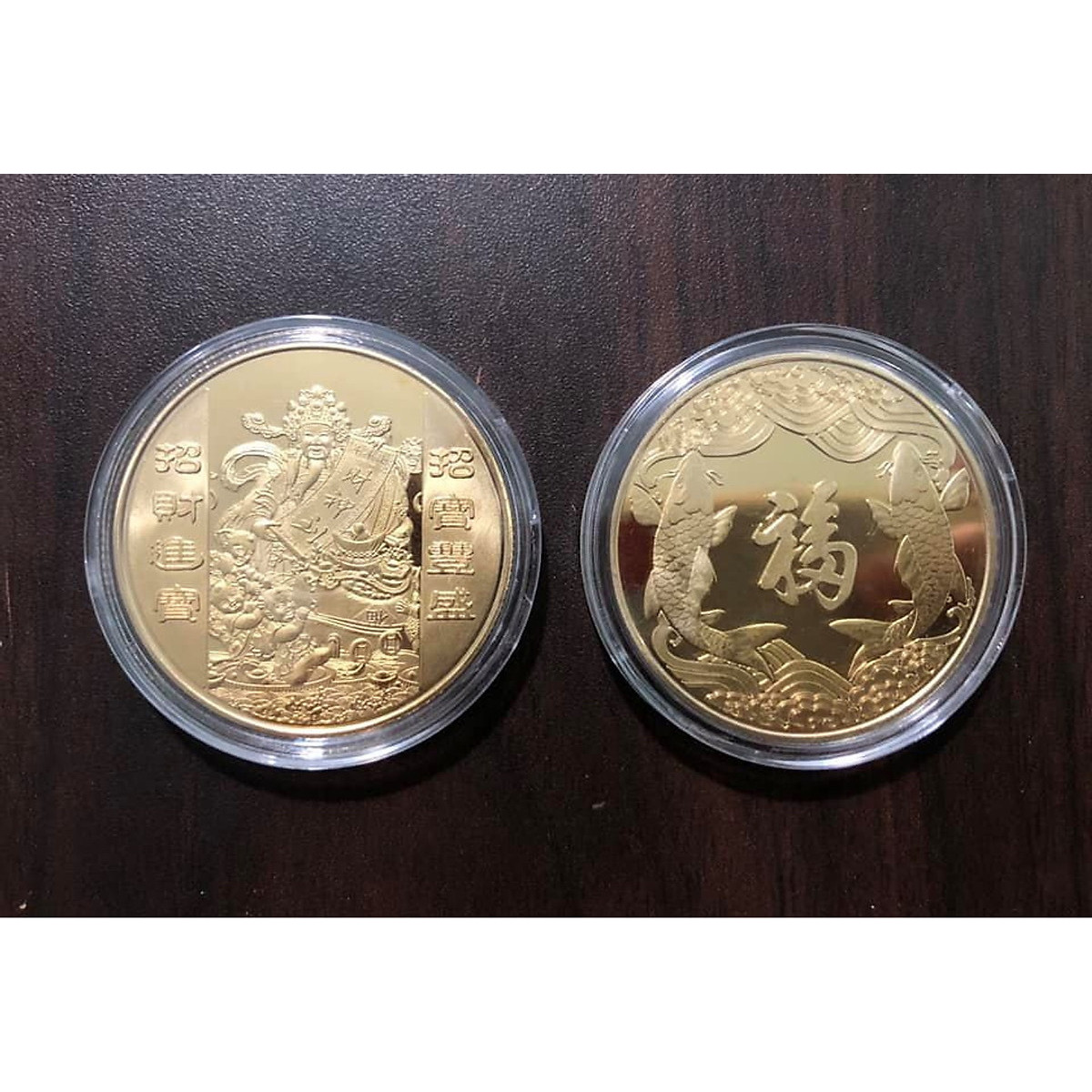Đồng Xu tượng Thần Tài và con cá mang lại may mắn và tài lộc - tặng kèm case nhựa bảo quản PCCB MINGT