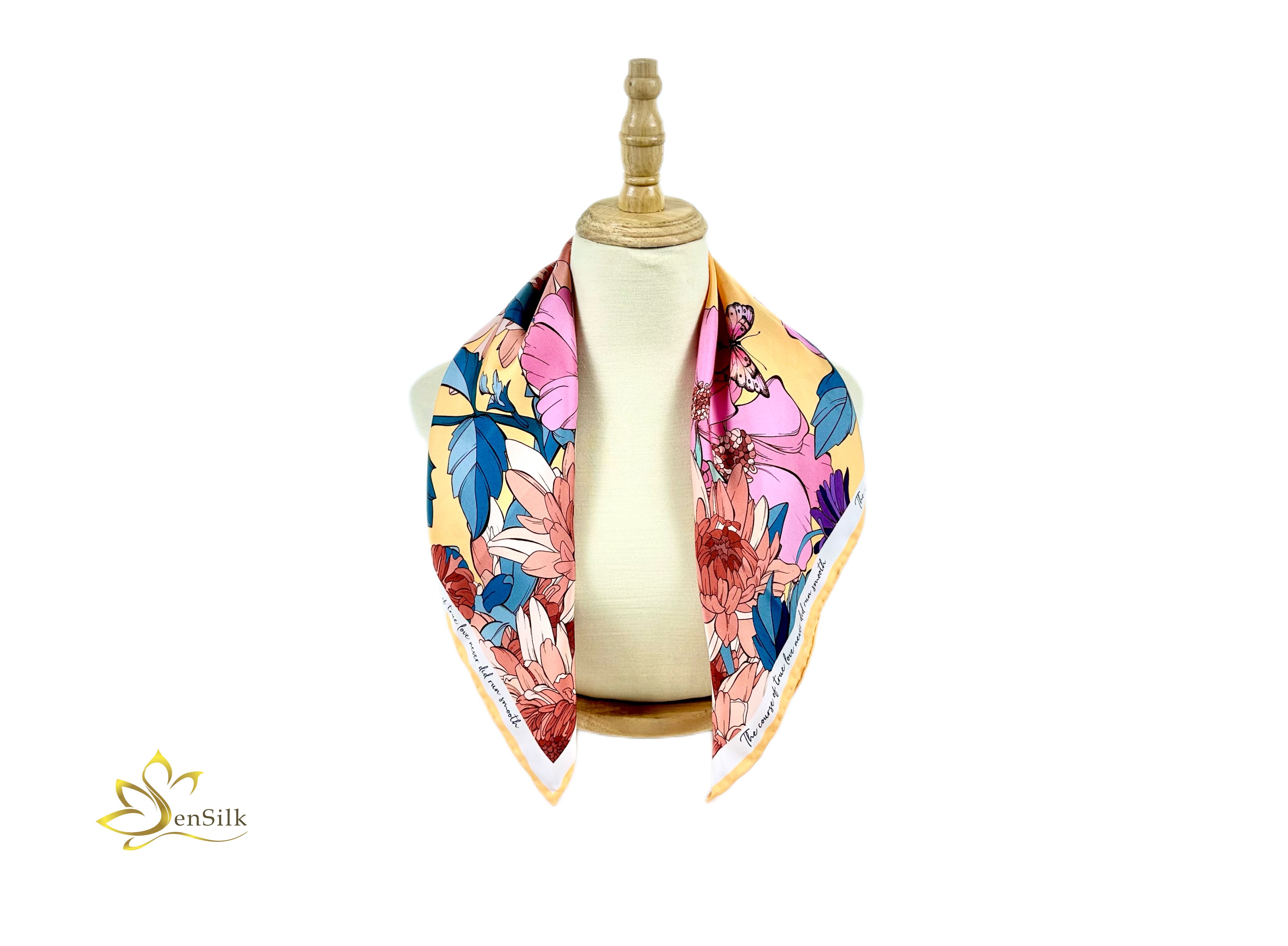 Khăn Lụa Vuông SenSilk in Kỹ Thuật Số 65x65cm - Printed Square Silk Scarves - Quà Việt Nam Cao Cấp