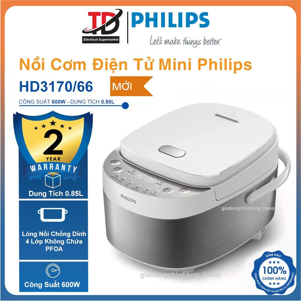 Nồi cơm điện tử mini Philips HD3170/66, Dung Tích 0.85Lit - 600w, Hàng Chính Hãng