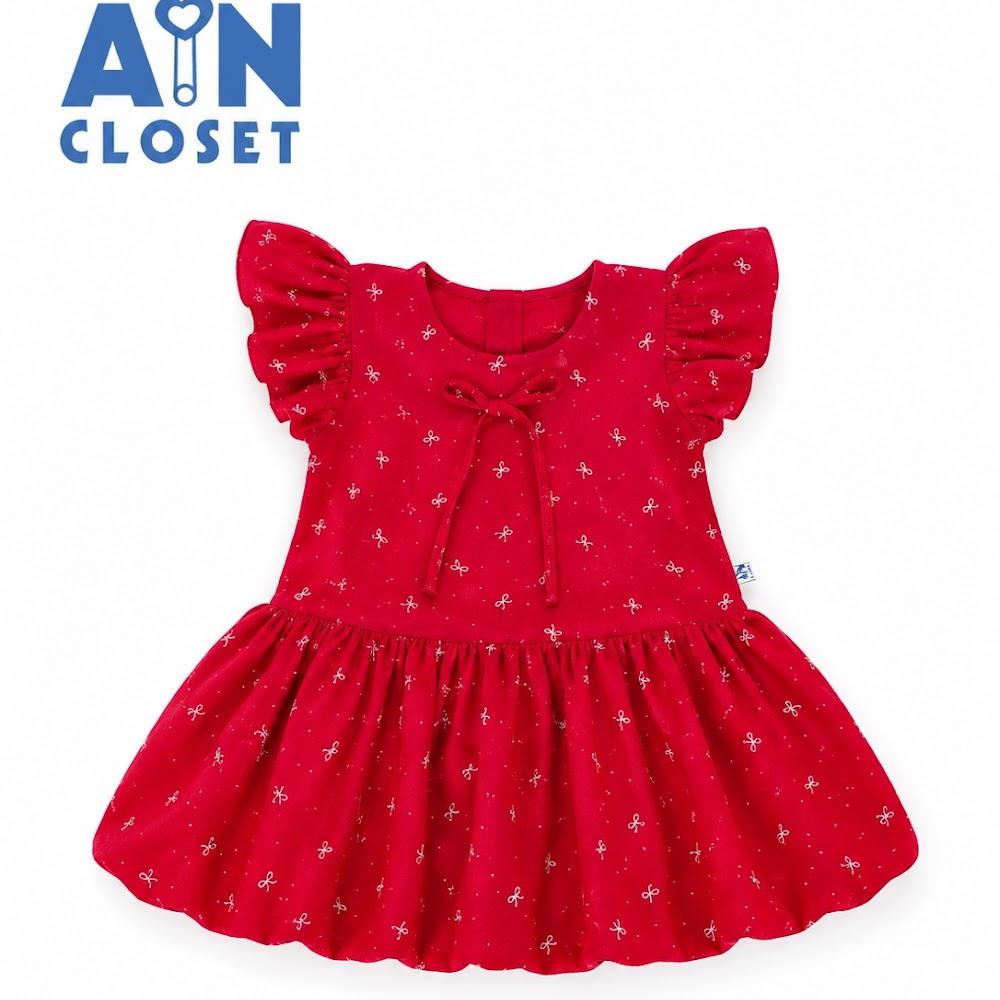Đầm bé gái họa tiết Nơ Nhí Đỏ Linen - AICDBGWJD6EC - AIN Closet
