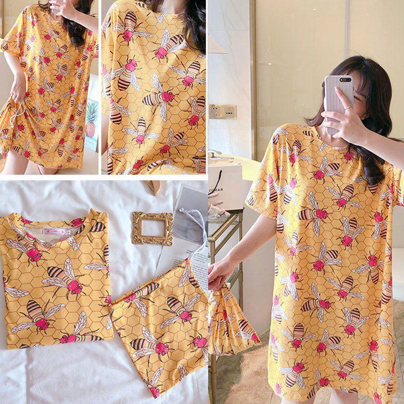 Đầm Ngủ Ngắn Tay Dáng Rộng Xinh Xắn Dành Cho Nữ