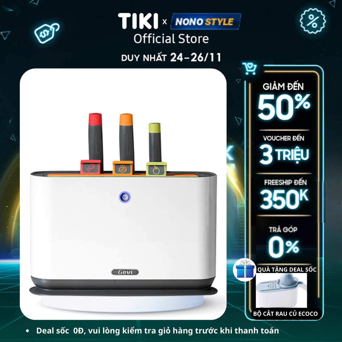 Bộ Dao Thớt Kháng Khuẩn UV 7 Món, Gevi GECSA000-N - Chức Năng Khử Khuẩn Bằng Tia UV - Hàng Chính Hãng