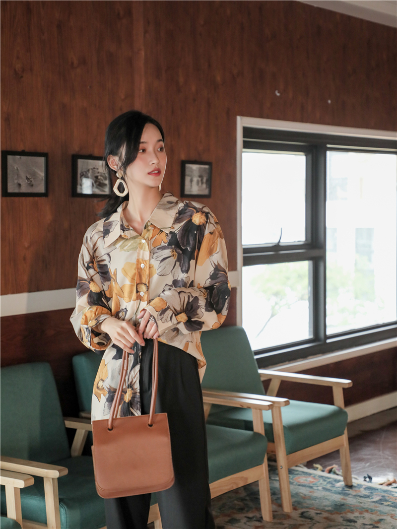Sơ mi hoa lá dáng suông Ss77