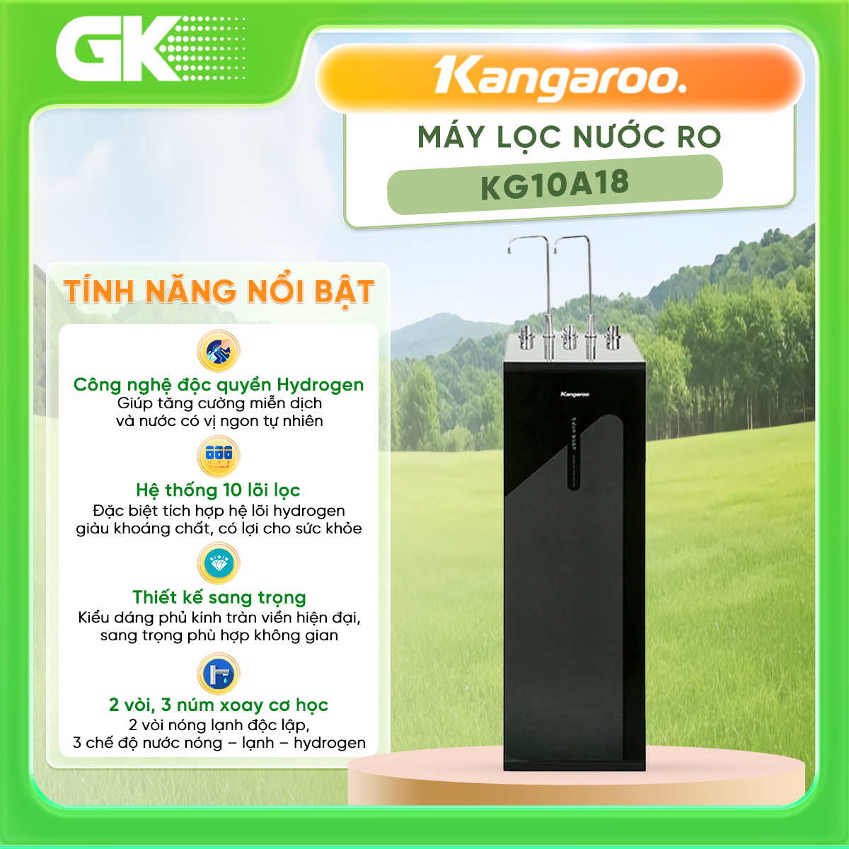 Máy lọc nước RO nóng nguội lạnh 10 lõi Kangaroo KG10A18 - HÀNG CHÍNH HÃNG - GIAO TOÀN QUỐC