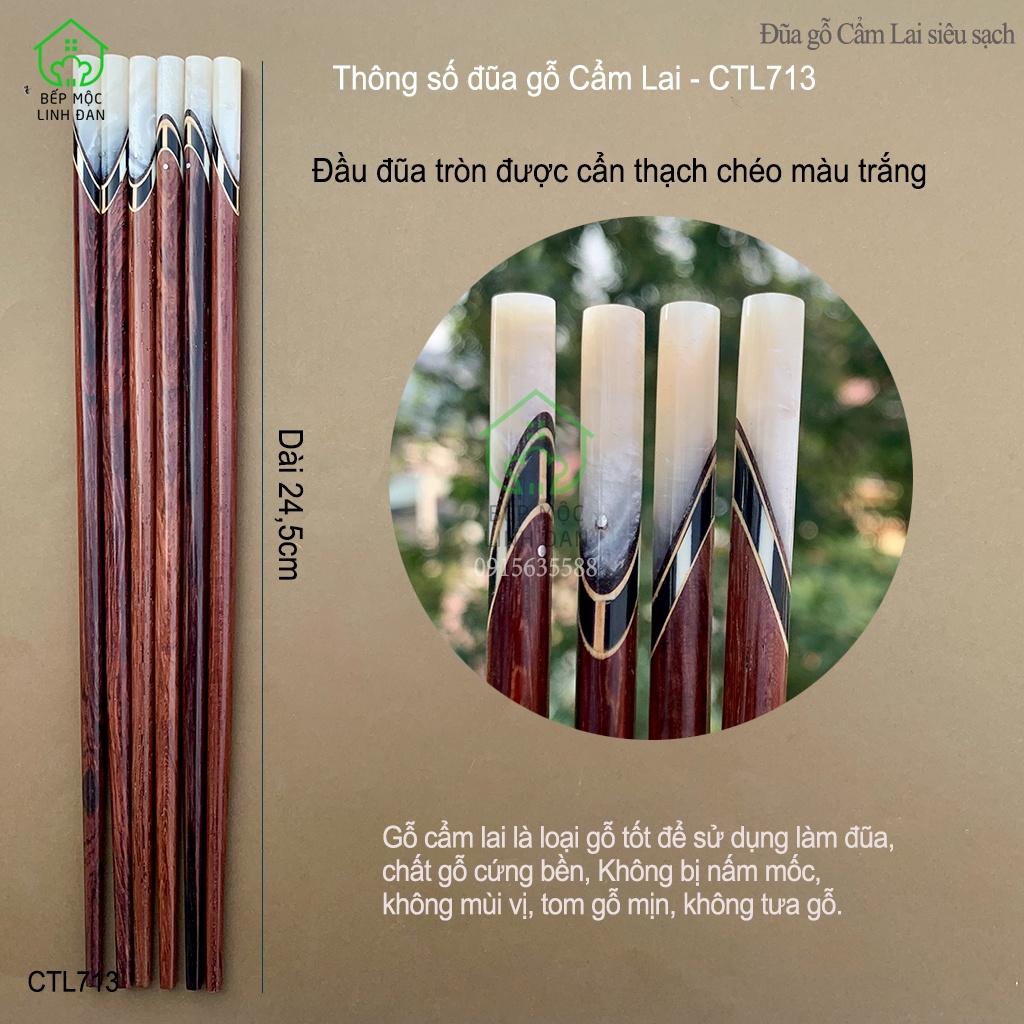 Đũa Gỗ Cẩm Lai Tự Nhiên - Đầu Thạch Chéo Màu Trắng Sáng Đẹp (CTL713) Bộ 10 Đôi