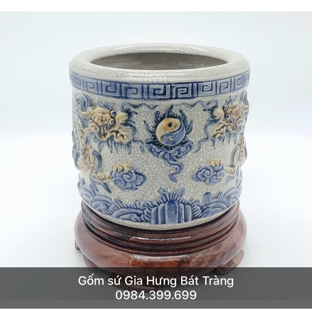 Bộ bát hương men rạn đắp nổi gốm sứ Bát Tràng